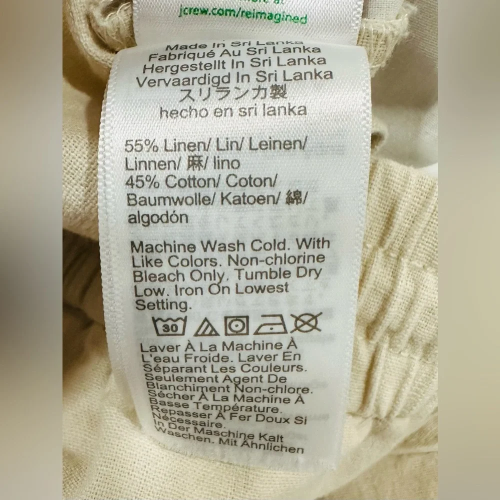 J.Crew Linen-Cotton Drawstring Cream Pant For‎ Women  Size 10